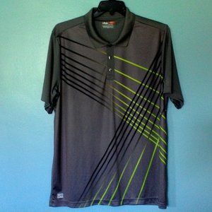 Fila grey with black and green stripes golf shirt size XL